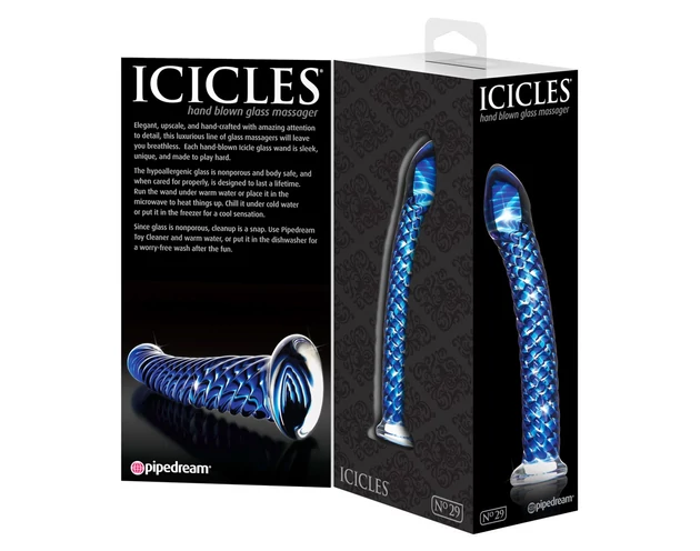 Icicles No. 29 - spirál, pénisz üveg dildó (kék)