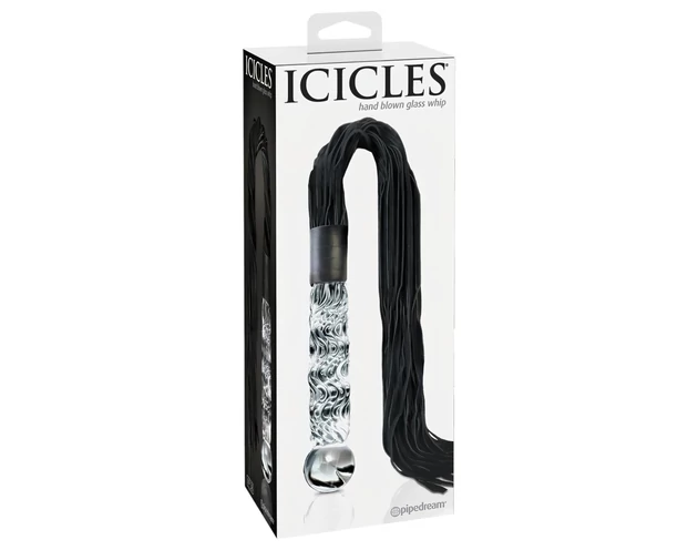 Icicles No. 38 - bőr korbács és üveg dildó (átlátszó-fekete)
