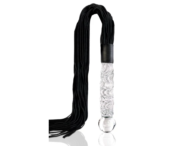Icicles No. 38 - bőr korbács és üveg dildó (átlátszó-fekete)