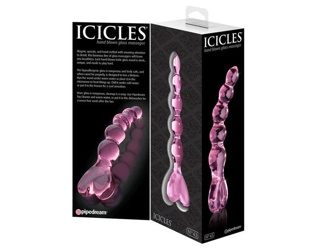 Icicles No. 43 - gyöngyös, szíves üveg dildó (pink)