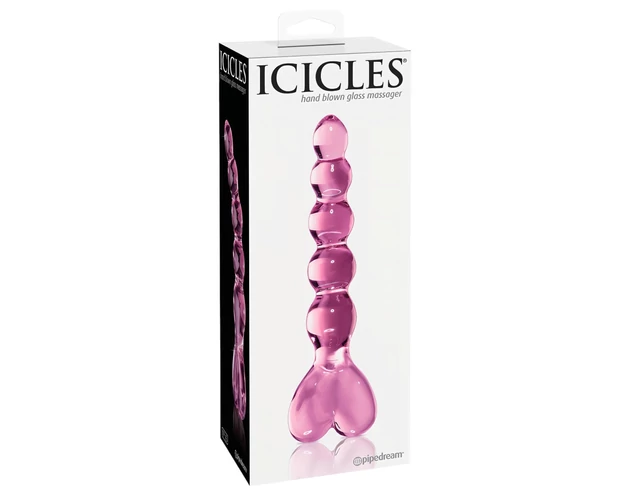 Icicles No. 43 - gyöngyös, szíves üveg dildó (pink)