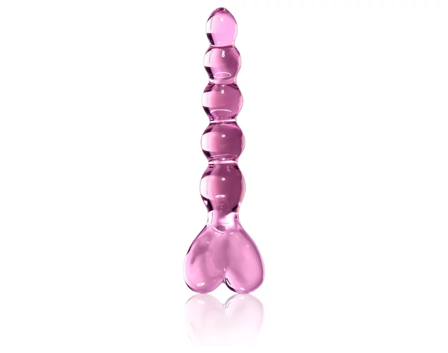 Icicles No. 43 - gyöngyös, szíves üveg dildó (pink)