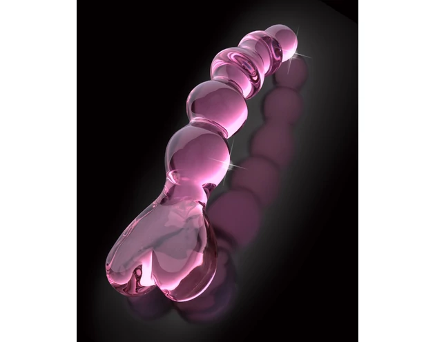 Icicles No. 43 - gyöngyös, szíves üveg dildó (pink)