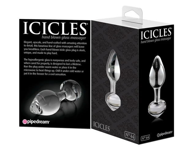Icicles No. 44 - kúpos, üveg anál plug (átlátszó)