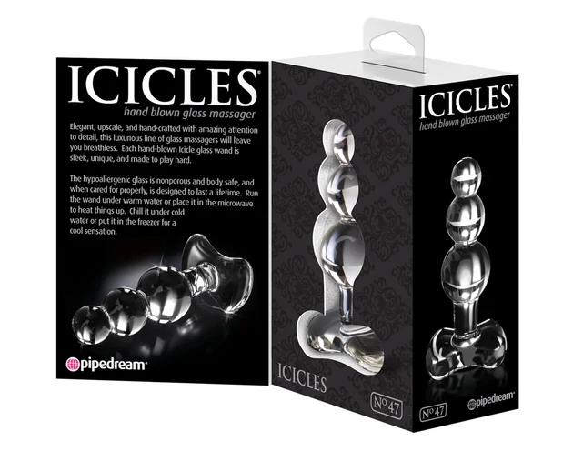 Icicles No. 47 - tripla gyöngyös, üveg anál plug (átlátszó)