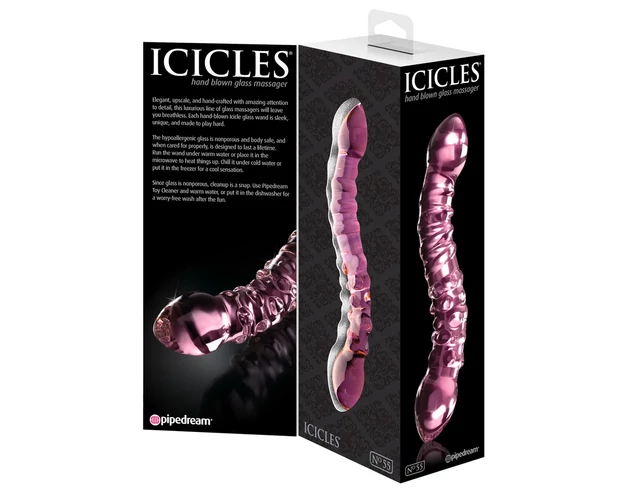 Icicles No. 55 - kétvégű, G-pont üveg dildó (pink)