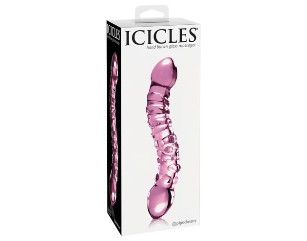 Icicles No. 55 - kétvégű, G-pont üveg dildó (pink)