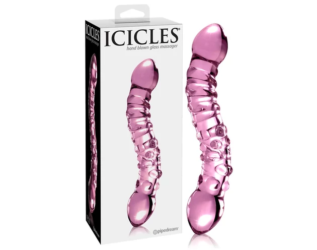 Icicles No. 55 - kétvégű, G-pont üveg dildó (pink)