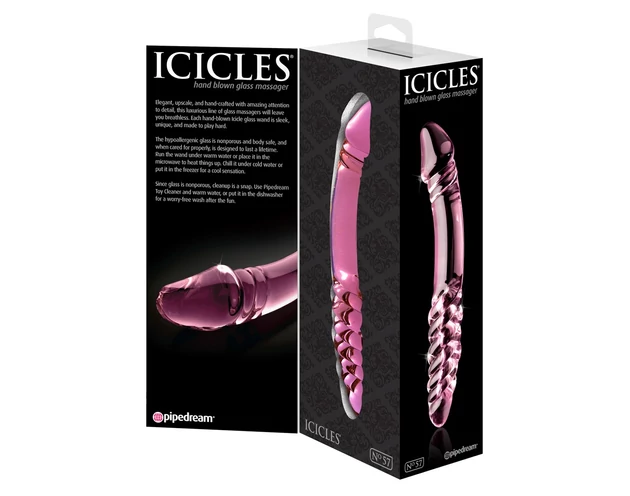 Icicles No. 57 - péniszes kétvégű üveg dildó (pink)