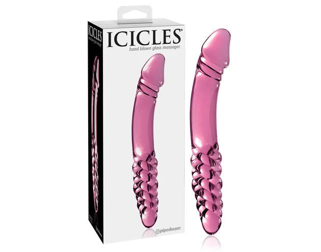 Icicles No. 57 - péniszes kétvégű üveg dildó (pink)