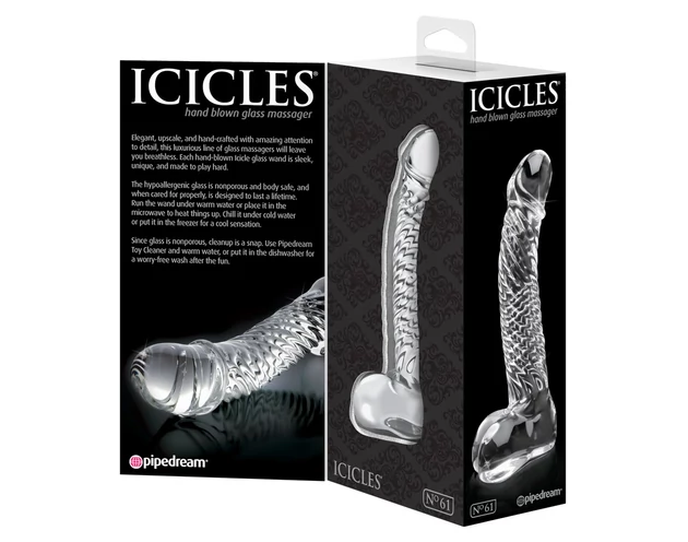 Icicles No. 61 - herés, péniszes üveg dildó (átlátszó)