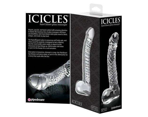 Icicles No. 61 - herés, péniszes üveg dildó (átlátszó)