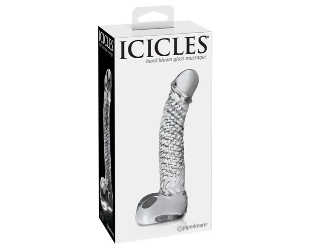 Icicles No. 61 - herés, péniszes üveg dildó (átlátszó)
