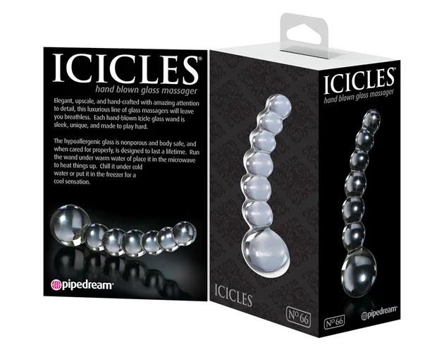 Icicles No. 66 - íves, gömbös, üveg dildó (átlátszó)