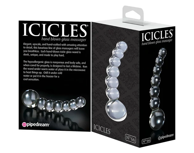 Icicles No. 66 - íves, gömbös, üveg dildó (átlátszó)