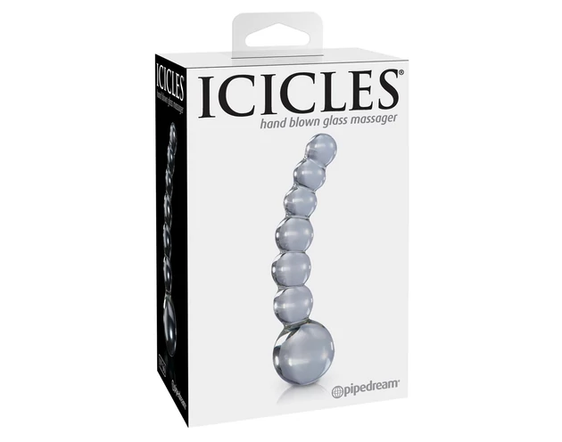 Icicles No. 66 - íves, gömbös, üveg dildó (átlátszó)