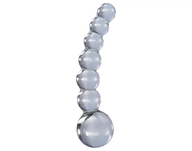 Icicles No. 66 - íves, gömbös, üveg dildó (átlátszó)