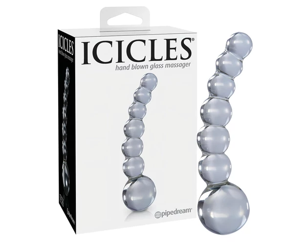 Icicles No. 66 - íves, gömbös, üveg dildó (átlátszó)