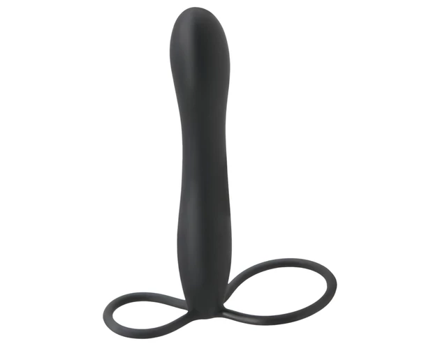 Fetish Double Trouble - here- és péniszgyűrű dildóval (fekete)