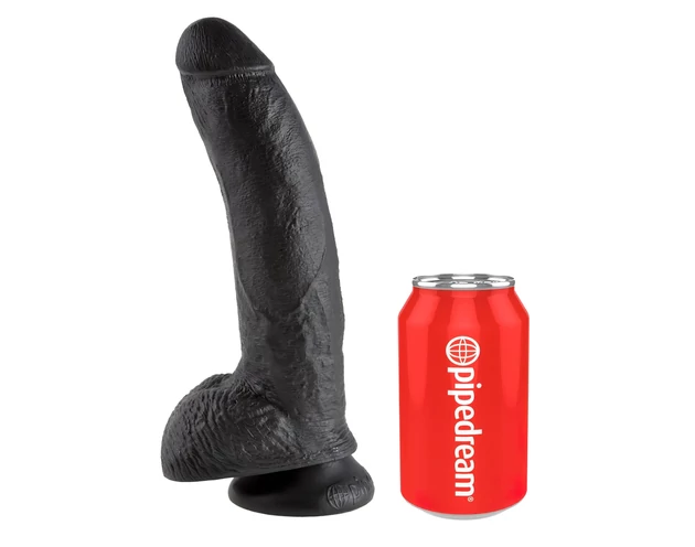 King Cock 9 - nagy tapadókorongos, herés dildó (23cm) - fekete