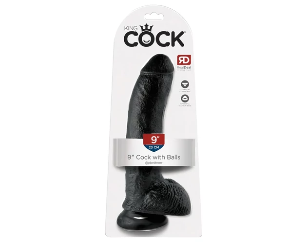 King Cock 9 - nagy tapadókorongos, herés dildó (23cm) - fekete