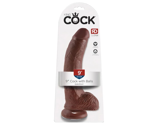 King Cock 9 - nagy tapadókorongos, herés dildó (23cm) - barna