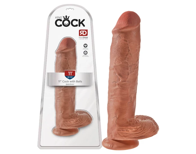 King Cock 11 - tapadókorongos, herés dildó (28cm) - sötét natúr