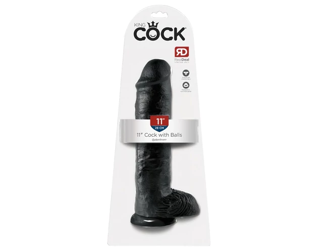 King Cock 11 - nagy tapadókorongos, herés dildó (28cm) - fekete