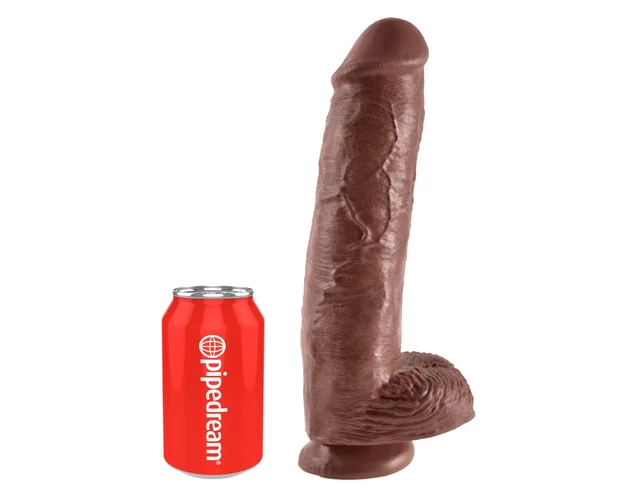 King Cock 11 - nagy tapadókorongos, herés dildó (28cm) - barna
