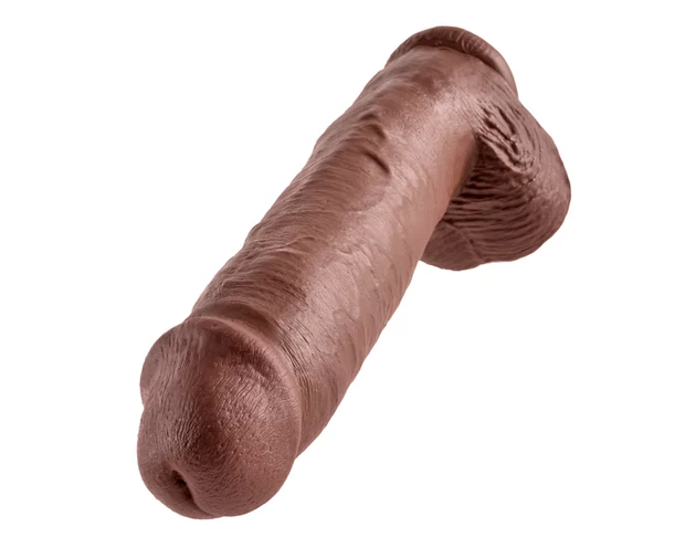 King Cock 11 - nagy tapadókorongos, herés dildó (28cm) - barna