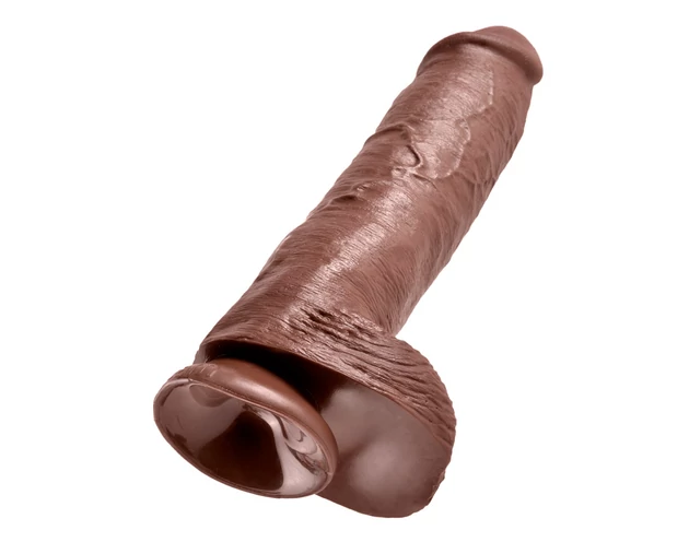 King Cock 11 - nagy tapadókorongos, herés dildó (28cm) - barna