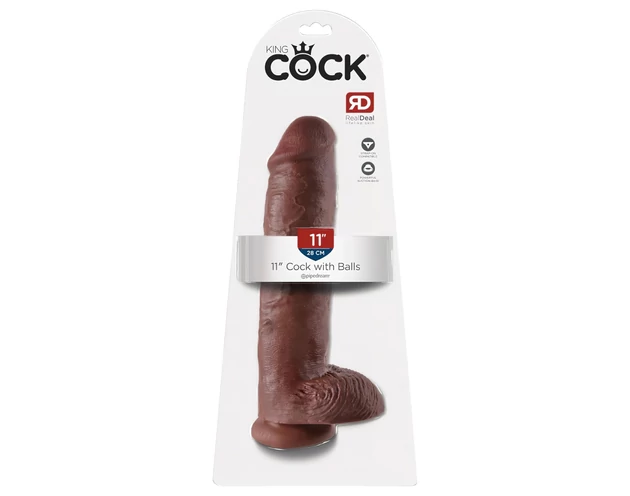 King Cock 11 - nagy tapadókorongos, herés dildó (28cm) - barna