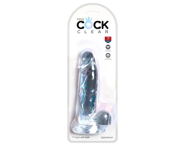 King Cock Clear 7 - tapadókorongos, herés dildó (18cm)