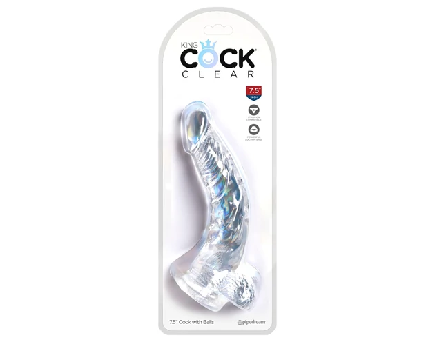 King Cock Clear 7,5 - tapadókorongos, herés dildó (19cm)