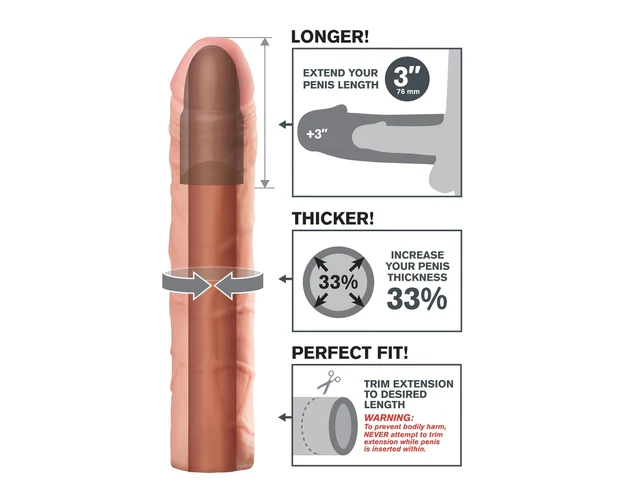 X-TENSION Perfect 3 - élethű péniszköpeny (22,8cm) - natúr