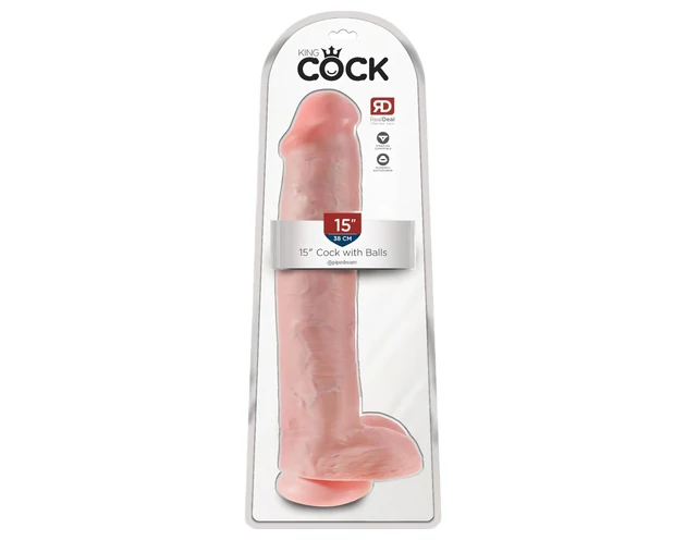 King Cock 15 - tapadókorongos, herés dildó (38cm) - natúr
