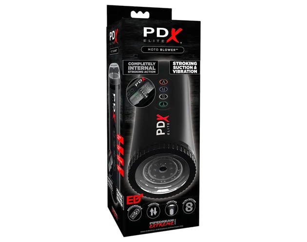 PDX Moto Blower - szívó, rezgő maszturbátor (fekete)