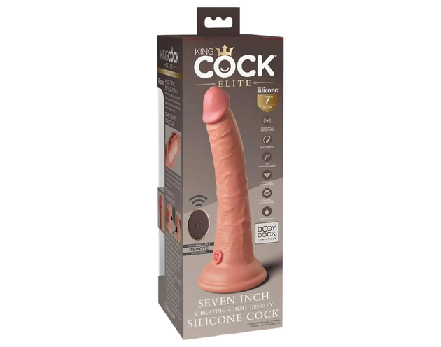 King Cock Elite 7 - tapadókorongos, rádiós vibrátor 18cm - natúr