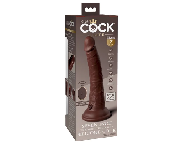 King Cock Elite 7 - tapadótalpas, rádiós élethű vibrátor 18cm - barna