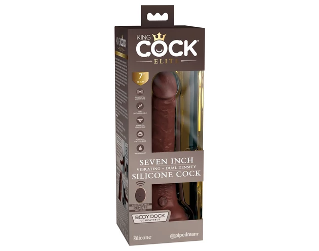 King Cock Elite 7 - tapadótalpas, rádiós élethű vibrátor 18cm - barna