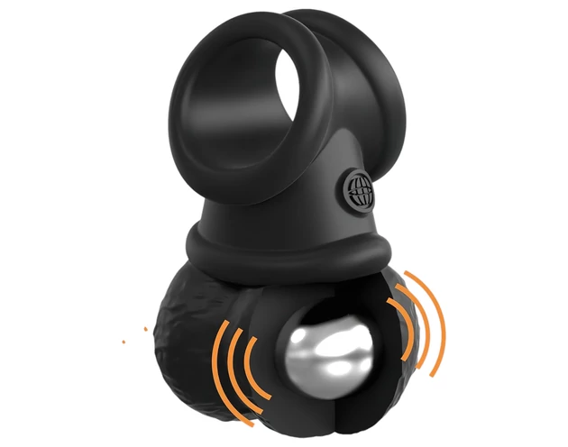 King Cock Crown Jewels - rezgő péniszgyűrű (fekete)