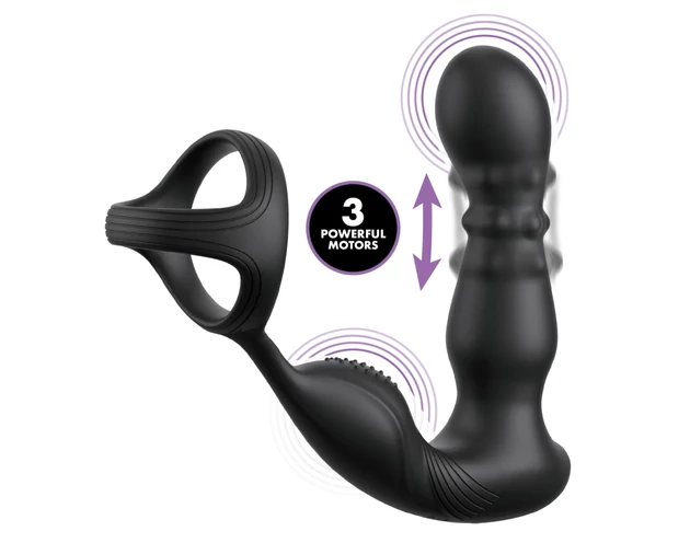 Anal Fantasy Ass-Gasm - forgó fejes anál vibrátor péniszgyűrűvel (fekete)