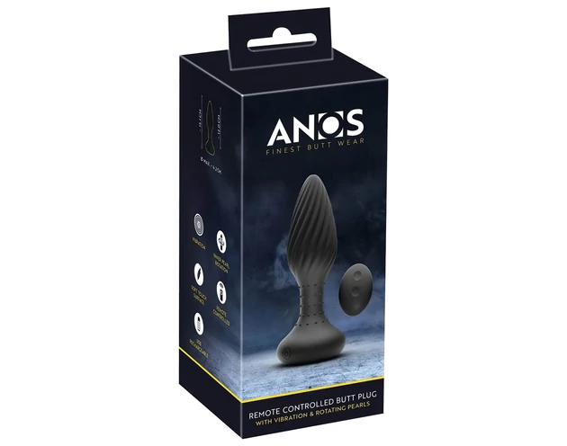 ANOS - forgó gyöngyös anál vibrátor (fekete)