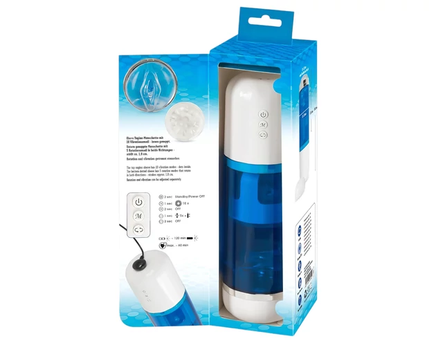 You2Toys - akkus, forgó-lökő maszturbátor (kék-fehér)