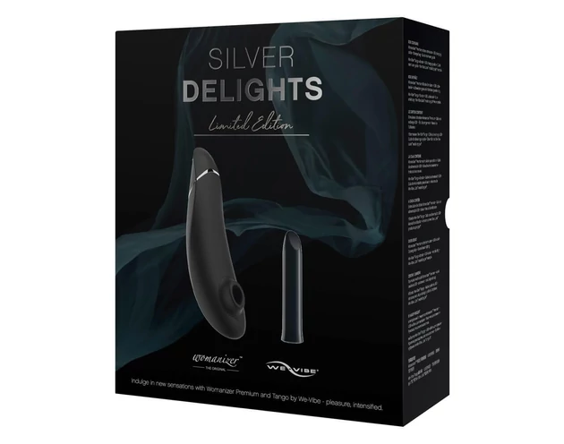 Womanizer Silver Delights - léghullámos vibrátor szett (fekete)