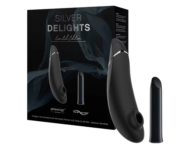 Womanizer Silver Delights - léghullámos vibrátor szett (fekete)
