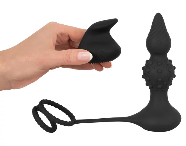 Rebel 2in1 - akkus, rádiós anál vibrátor péniszgyűrűvel (fekete)