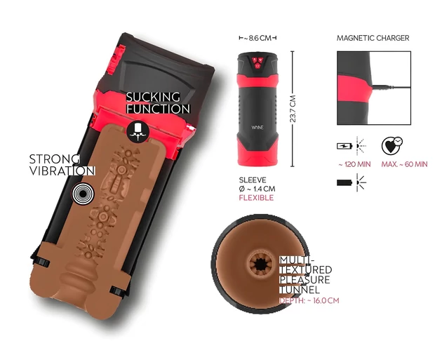 WYNE 01 - akkus, rezgő-szívó, melegítő maszturbátor (fekete)