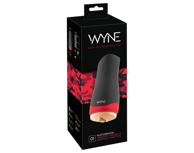 WYNE 01 - akkus, rezgő-szívó, melegítő maszturbátor (fekete)