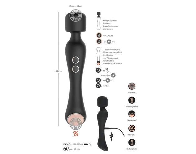You2Toys CUPA Wand - akkus 2in1 masszírozó vibrátor (fekete)